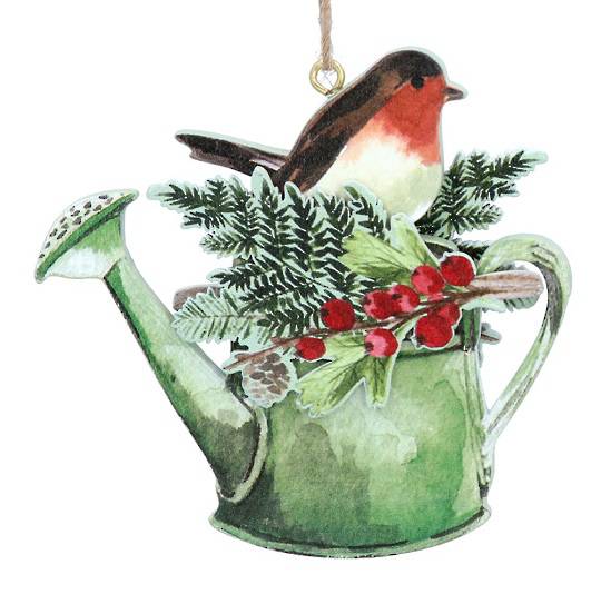 Wood Robin on Watering Can 7cm